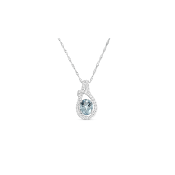 Oval Aquamarine and Cubic Zirconia Rhodium Over Sterling Silver Pendant
with chain, 3.10ctw