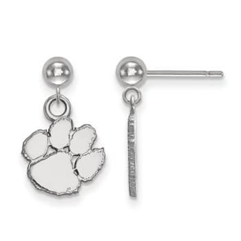 Rhodium Over Sterling Silver LogoArt Clemson University Dangle Post Earrings
