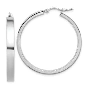Rhodium Over 14k White Gold 1 3/8" Polished Hoop Earrings