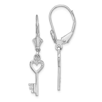 Rhodium Over 14k White Gold Polished Heart Key Earrings