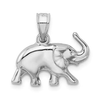 Rhodium Over 14k White Gold 3D Polished Elephant Pendant
