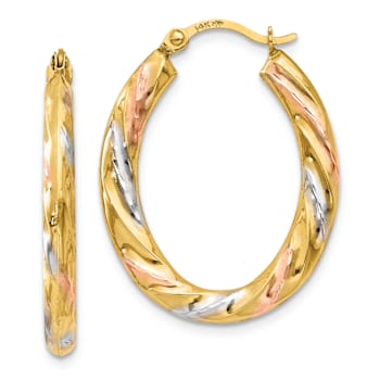 14k Yellow Gold and Rhodium Over 14k Yellow Gold 15/16" Oval
Scallop Hoop Earrings