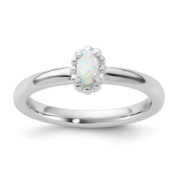 Sterling Silver Stackable Expressions Lab Created Opal Ring 0.09ctw