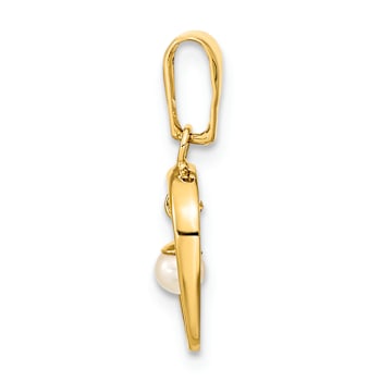 14k Yellow Gold Polished 2.5-3mm Freshwater Cultured Pearl Open Heart Pendant