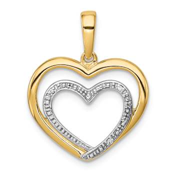 14K Two-tone Gold Diamond Double Heart Pendant