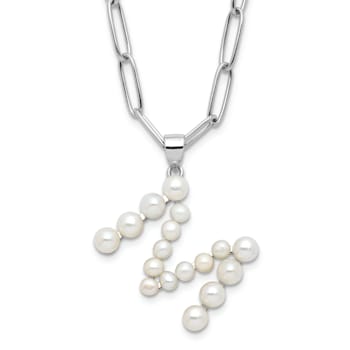 Rhodium Over Sterling Silver 3-5.5mm Freshwater Cultured Pearl LETTER M
18-inch Necklace