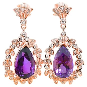 Amethyst and CZ 6.95 Ctw Pear 18K Rose Gold Over Sterling Silver Center
Design Earrings Jewelry