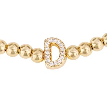 Initial D CZ Beaded Bracelet Set In 14K Gold Over Brass 0.15ctw