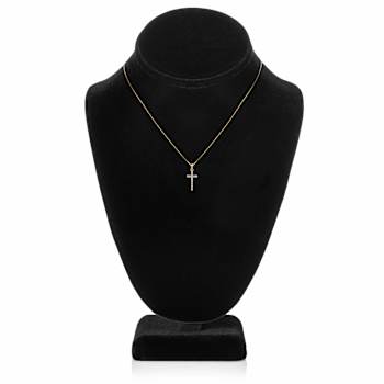 White Cubic Zirconia 14k Yellow Gold Cross Pendant With Chain 0.30ctw
