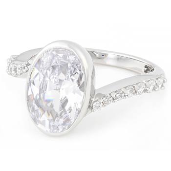 Bezel Set Oval CZ Bypass Ring In Sterling Silver