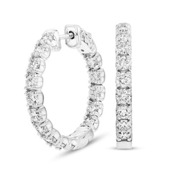 14k White Gold Diamond Inside-Out Hoop Earrings, 3.00ctw