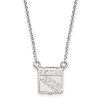 Rhodium Over Sterling Silver NHL LogoArt New York Rangers Small Necklace