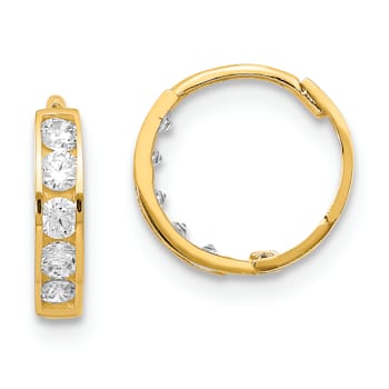 14K Yellow Gold Cubic Zirconia Hinged Hoop Earrings