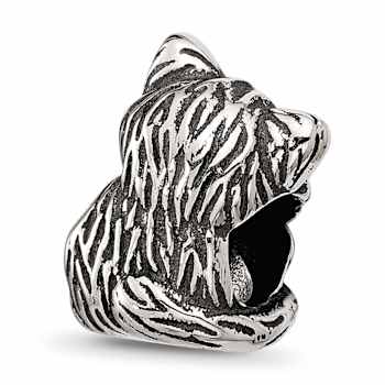 Sterling Silver Antiqued Cat with Blue Crystals Bead