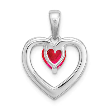 Rhodium Over 14k White Gold Ruby and Diamond Heart Pendant