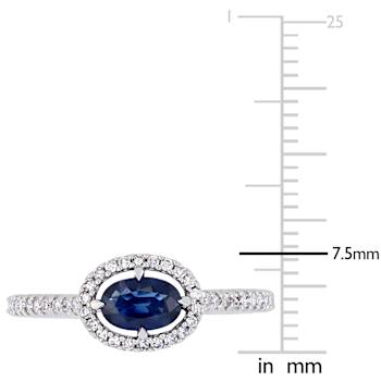 Blue Sapphire and Diamond 14K White Gold Halo Ring 0.78ctw