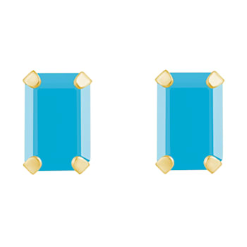 6x4mm Emerald Cut Turquoise 10k Yellow Gold Stud Earrings