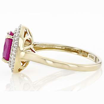 Ruby And Diamond Halo Ring In 10K Gold