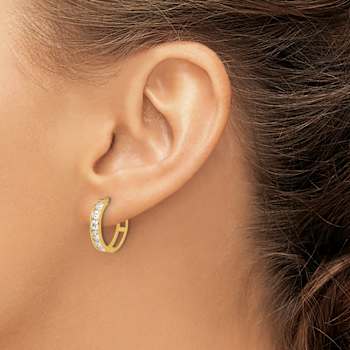 14k Yellow Gold 5/8" Polished Cubic Zirconia Huggie Hoop Earrings