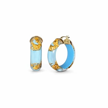 14K Yellow Gold Over Sterling Silver Mini Gold Leaf Acrylic Hoops in Ice Blue