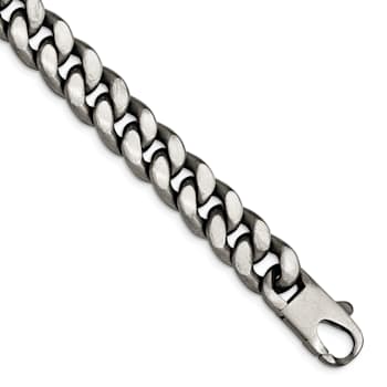 Ruthenium Over Sterling Silver Antiqued Brushed Curb Link Bracelet