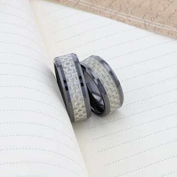 MYSTIQUE Beveled White Carbon Fiber Inlaid Ceramic Ring 8mm