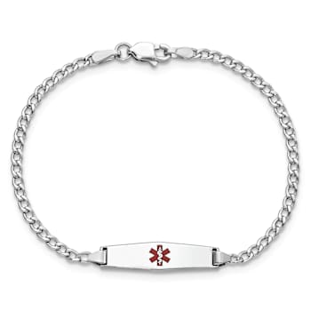 Rhodium Over 14k White Gold Medical Soft Diamond Shape Red Enamel Cuban
Link ID Bracelet
