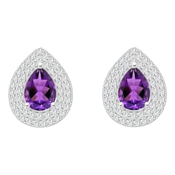 8x5mm Pear Shape Amethyst And White Topaz Rhodium Over Sterling Silver
Double Halo Stud Earrings