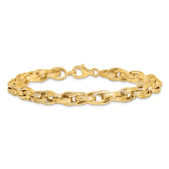 14K Yellow Gold Polished and Grooved Fancy Oval Link Bracelet