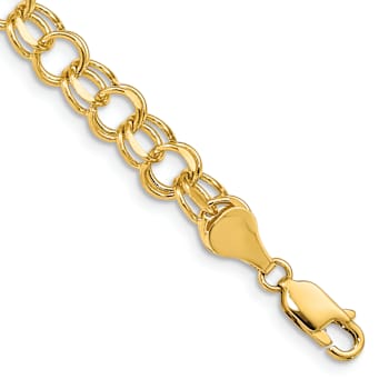 14k Yellow Gold Diamond-Cut 7.5mm Double Link Charm Bracelet