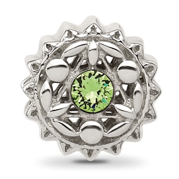 Sterling Silver Brushed and Polished Crystal Green Bead