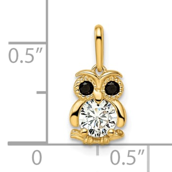 14K Yellow Gold Black and White Cubic Zirconia Owl Pendant