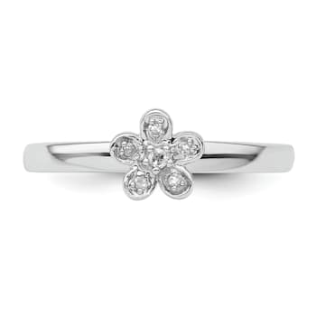 Sterling Silver Stackable Expressions Flower Diamond Ring 0.042ctw