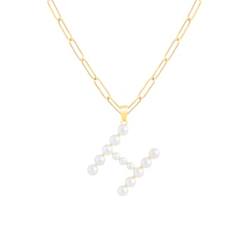 Letter H Initial Cultured Freshwater Pearl 18K Gold Over Sterling Silver
Pendant With  18" Chain