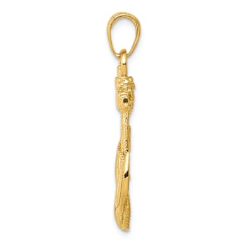 10K Yellow Gold Textured Anchor with Rope Pendant