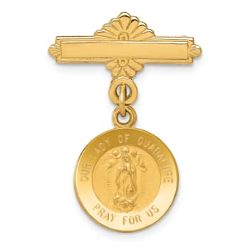 14k Yellow Gold Satin Our Lady of Guadalupe Medal Pin