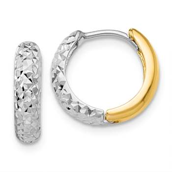 14k Yellow Gold and 14k White Gold 3/8" Diamond-Cut Hoop Earrings