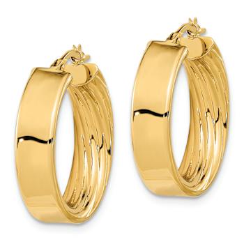 14k Yellow Gold Polished and Inside Textured 7/8" Hoop Earrings