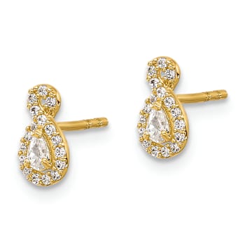 14k Yellow Gold Polished Cubic Zirconia Infinity Stud Earrings