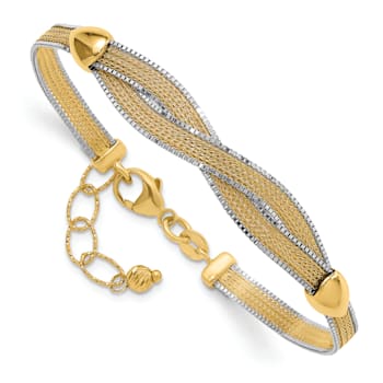 14K Two-tone 6.75-inch with 1-inch Ext. Mesh Bracelet