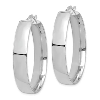 Rhodium Over 14k White Gold 1 3/8" High Polished Hoop Earrings