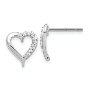 Rhodium Over 14k White Gold Diamond Heart Stud Earrings