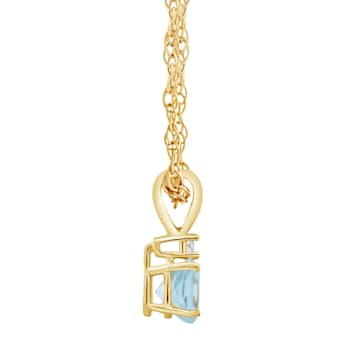 6mm Round Aquamarine with Diamond Accent 14k Yellow Gold Pendant With Chain