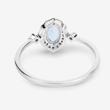Blue Aquamarine and White Diamond 14K White Gold Halo Ring