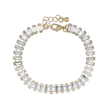 Crystal Tennis Necklace, Bracelet, and Earring Set in Gold Tone