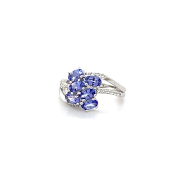 Rhodium Over Sterling Silver Oval Tanzanite and White Zircon Ring 1.96ctw