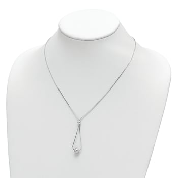Sterling Silver Rhodium-plated Diamond-cut Beaded Drop 18-inch Necklace