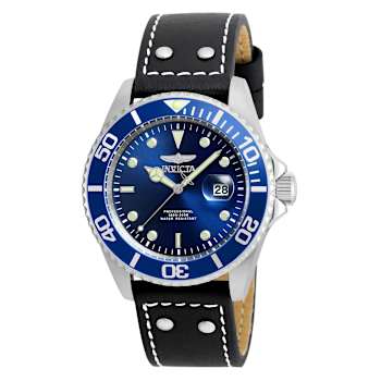 Invicta Pro Diver 43mm Blue Dial Leather Band Quartz Watch