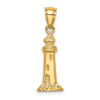 14k Yellow Gold Textured Lighthouse Pendant