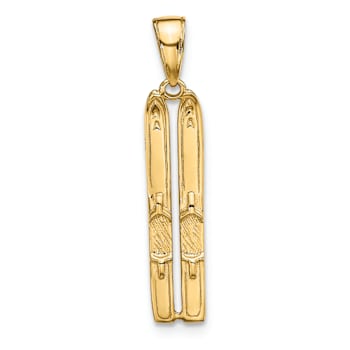 14k Yellow Gold 3D Textured Snow Skis Pendant